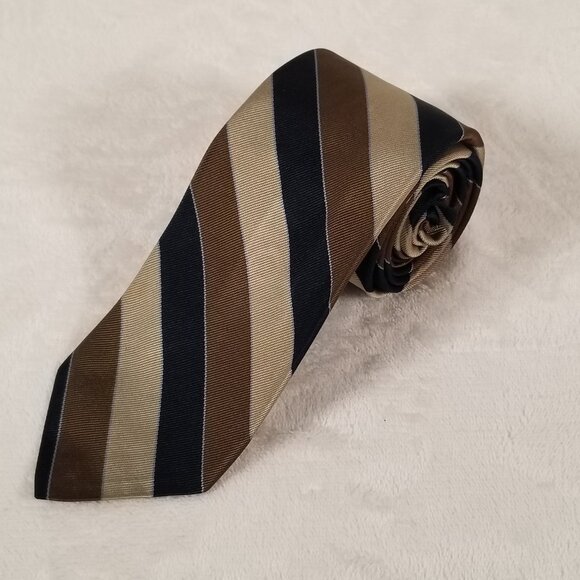 Robert Talbott for Chicago LTD Tie Hand Sewn Silk Brown Striped W 3 by L 57 1/8 - Picture 1 of 11